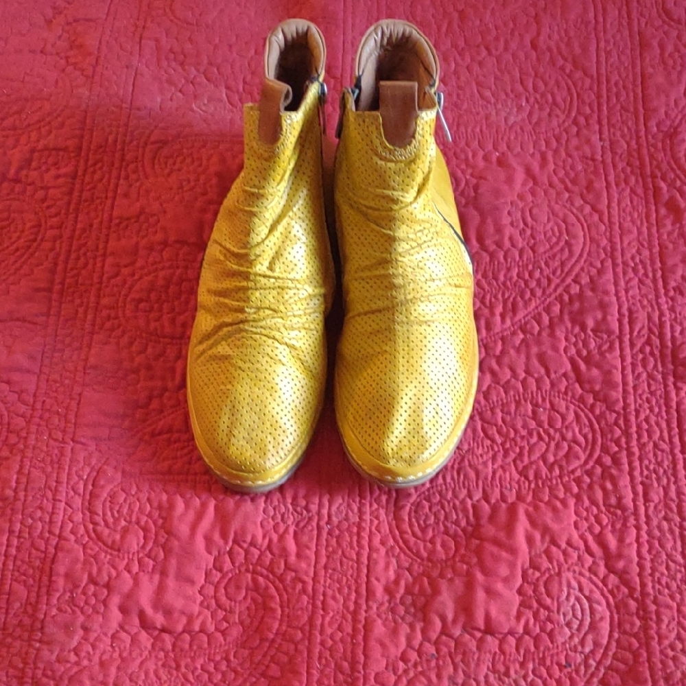 Yellow Perforated Ankle Boots for Women - Picture 2 of 3